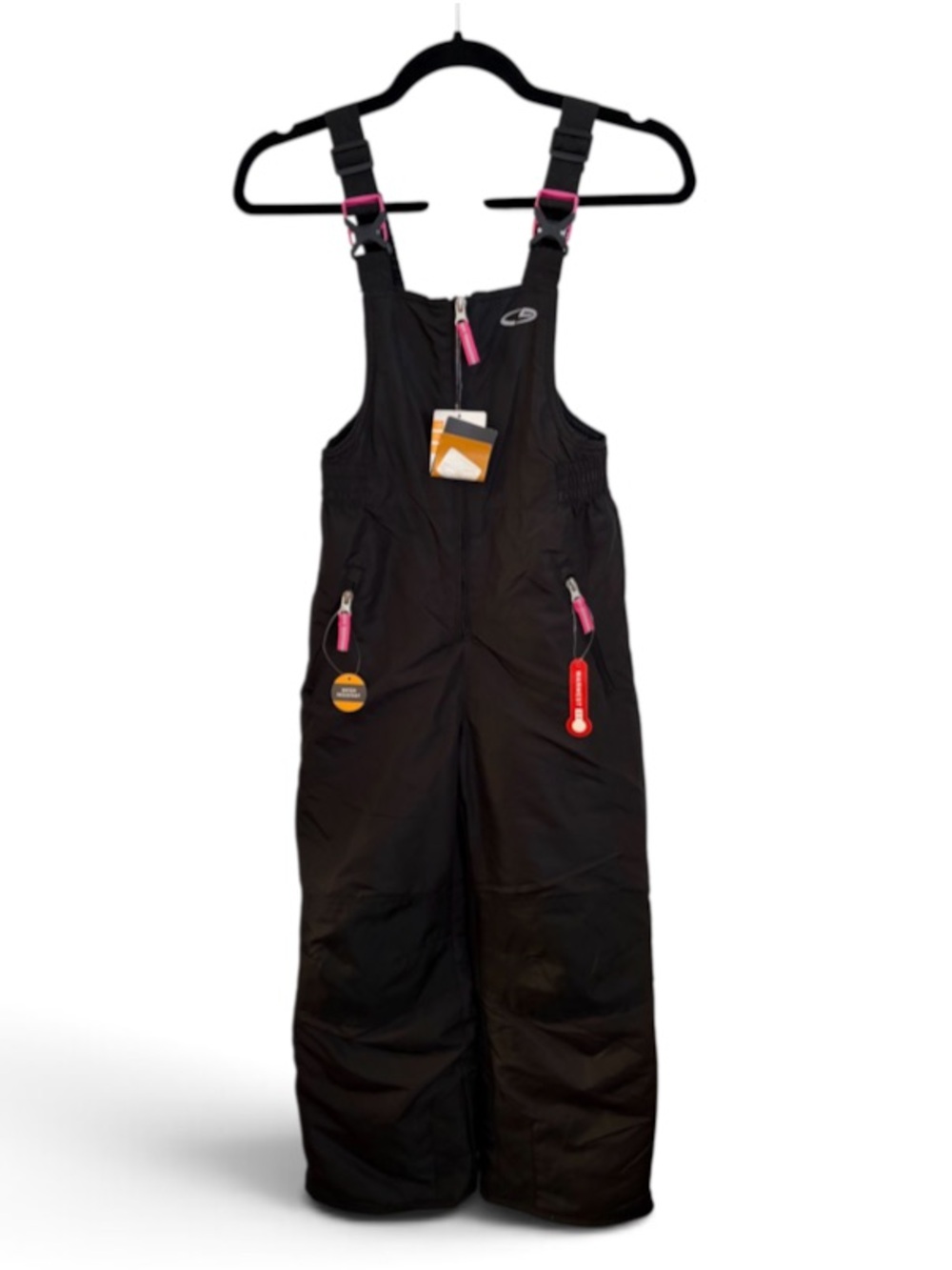 Champion Black Kids Snow Bib Overalls with Pink Accents Size Medium 7/8 NWT
